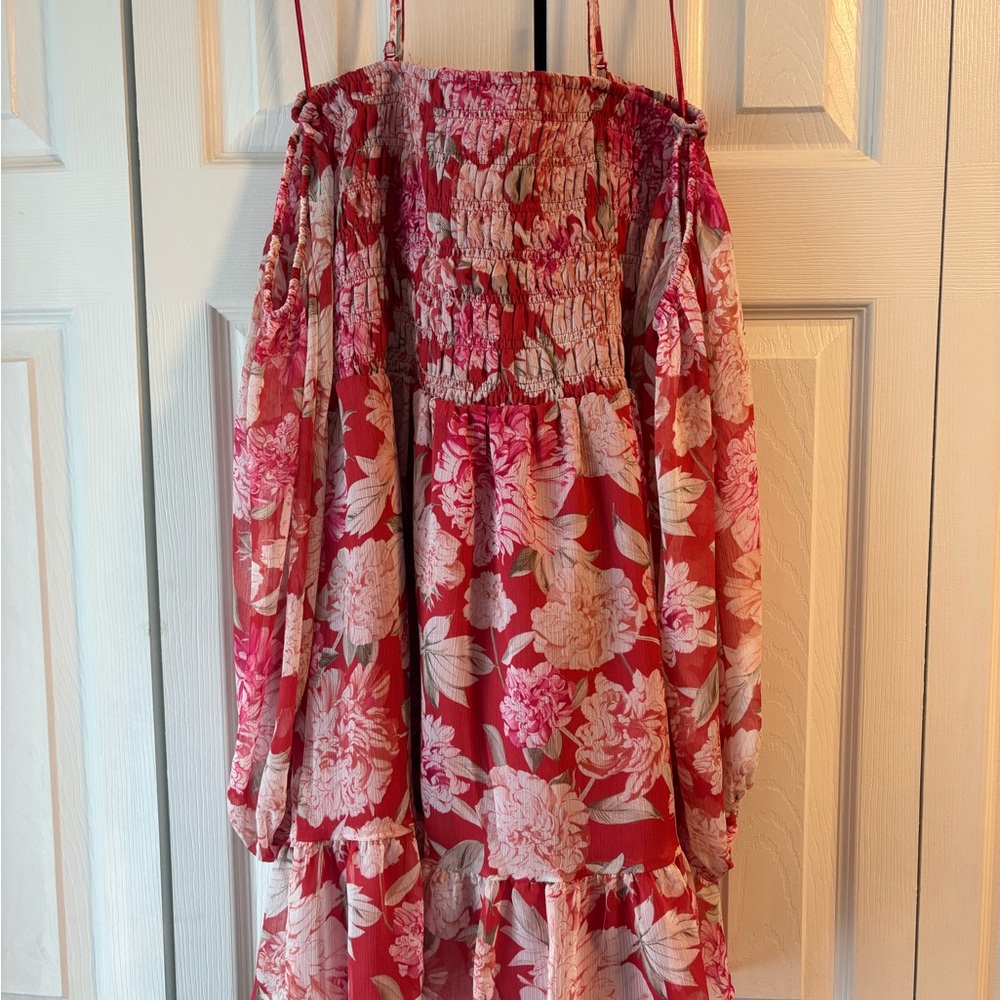 Floral Pink Cold Shoulder Dress